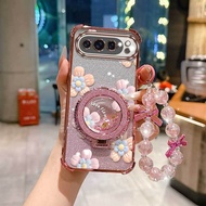 3pcs( Overlapping flowers phone Case+Lanyard+Circular Stand) For Pixel 10pro XL/Pixel 10A/Pixel 9/Pi