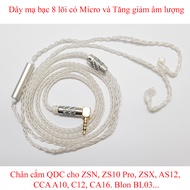 Dây 8 lõi mạ bạc chân QDC có MICRO và Tăng giảm âm lượng cho KZ ZSN ZS10 Pro ZSX AS12 CCA A10 C12 CA