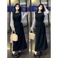 6233l _ Large Size Korean Style Fake Two-Piece Shirt Skirt Suit Female 2025 Autumn High-End Temperam