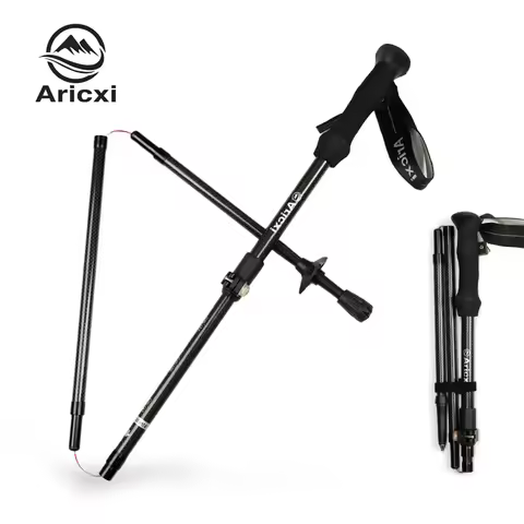 Aricxi Ultralight 4-sections Foldable Adjustable Trekking Poles Carbon Fiber Walking Hiking Sticks