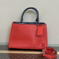 LV 紅色拼藍色銀扣水波紋手提肩背水桶包30*19*10 98新配件塵袋