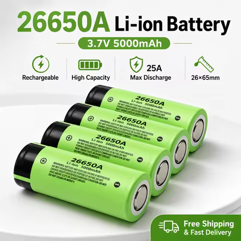 3.7V 5Ah 26650A Lithium Rechargeable Battery DIY Assembleable for Flashlights Solar Lights Small Fan
