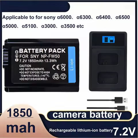 1-3PCS 1850mAh 7.2V NP-FW50 Battery+LED USB Dual Charger for Sony A6400 A6000 A6300 A7M2 R2 ZVE10 Ca