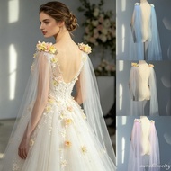 [SSC] Floral Tulle Wedding Cape Veil - Floor Length for Brides