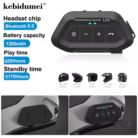LX2 Motorcycle Bluetooth 5.0 Helmet Headset Wireless Noise Reduction Cycling Headset Waterproof Supp