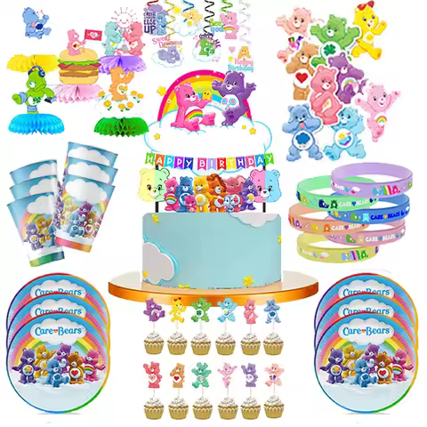 Care Bear Party Supplies Disposable Plate Napkin Tablecloth Cake Topper Gifts Bag Kids for Birthday 