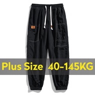 Plus Size Men Casual Loose Sport Sport Elastic Waist Drawstring Cargo Pants