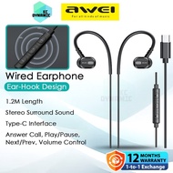 Awei TC-6 Wired Earphone Ear-Hook Headphone Stereo Sound 1.2M Length Type-C Earphone Awei Earphone A