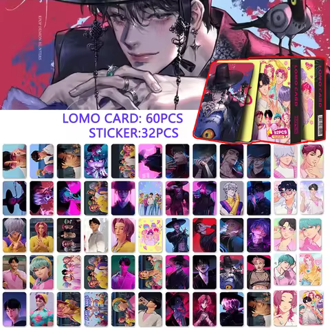 92PCS Anime K-Pop Demon Hunters Saja Boys Photo Card Cosplay Mini Stickers Cartoon Boys Group HD LOM