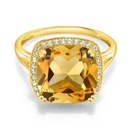 Gem Stone King 10K Yellow Gold Yellow Citrine & White Created Sapphire Ring For Women | 6.09 Cttw |