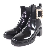 成色極佳★ROGER VIVIER Viv Ranger 皮革切爾西靴，飾有水鑽搭扣，黑色，37碼，義大利製造，女款，原價¥297,000