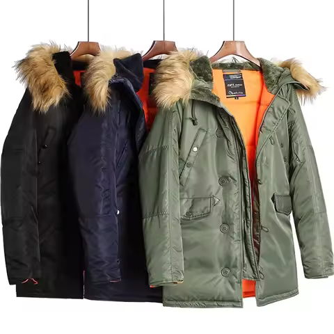 N3B Military Jacket Plus Size Fur Hood Long Waterproof Pilot Windproof Air Force Winter Parka Thick 