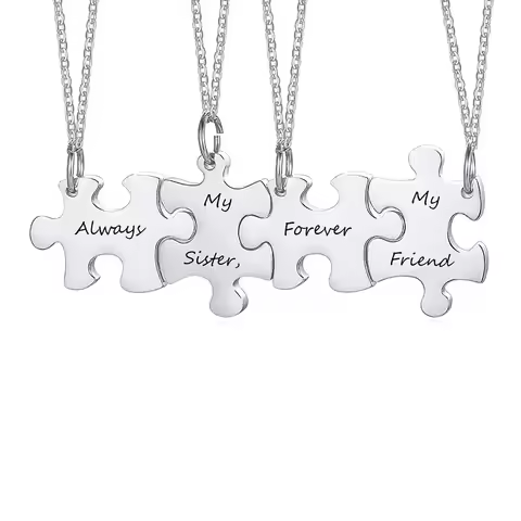 Personalized Puzzle Necklace Friendship Customized Pendant 2/3/4/5 Pieces Best Friends BFF Stainless