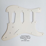 Guitar Pickguard Stratocaster SSS 1ply Vintage Ivory 10hole screw