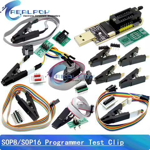 CH341A / CH341B 24 25 Series EEPROM Flash BIOS USB Programmer Module SOP8 SOP16 SOIC8 SOIC16 Test Cl