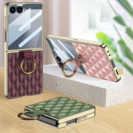 For Samsung Galaxy Flip 7 phone case Flip 7 shell film leather casing ring holder diamond grid patte