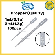 Pasteur Pipette Dropper Bundle Quality Disposable Plastic Graduated Pipette Dropper 1mL 3mL 100pcs