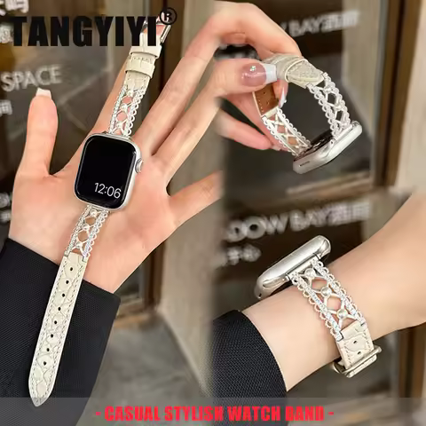 Luxury Lace Pearls Diamond Leather Strap For Apple Watch Band S11/10/9/8/7/SE/6/Ultra IWatch 49/46/4