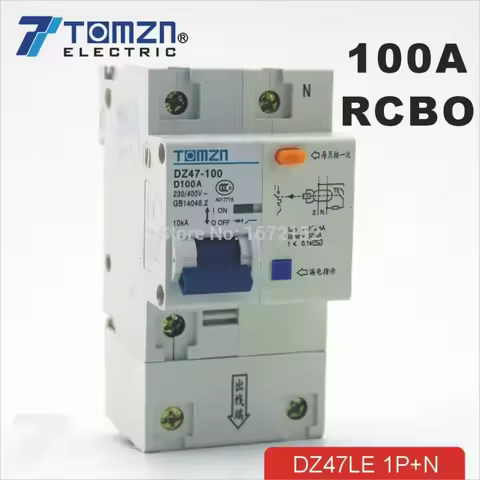 TOMZN DZ47LE 1P+N 100A D type 230V/400V~ 100mA 50/60Hz Residual Current Circuit Breaker Over Current