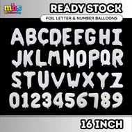 [16 Inch] - WHITE Alphabet Balloon & Number Ballon ABC Letters Belon Huruf A-Z 0-9 Birthday  PUTIH