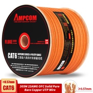 AMPCOM 30M/50M/100M Cáp Mạng 23AWG OFC Solid Pure Đồng Trần Wire CAT6/CAT5E 550MHz UTP PVC CMR Cáp M