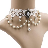 Retro Lace Lace Pearl Necklace choker Necklace Halloween Easter Party Clavicle Chain