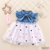 Baju Baby Girl Dress 0-4 year old clothing summer baby girl short-sleeved mesh dress baby denim stit