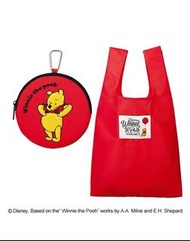 日本雜誌附錄 Winnie the Pooh 小熊維尼 刺繡 零錢包 可摺疊 購物袋 2件套