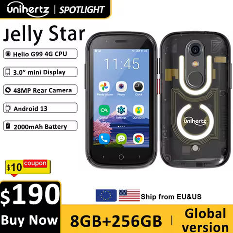 Unihertz Jelly Star Mini Smartphone 8GB 256GB Led Light Unlocked Transparent Backshell Cellphones Fo
