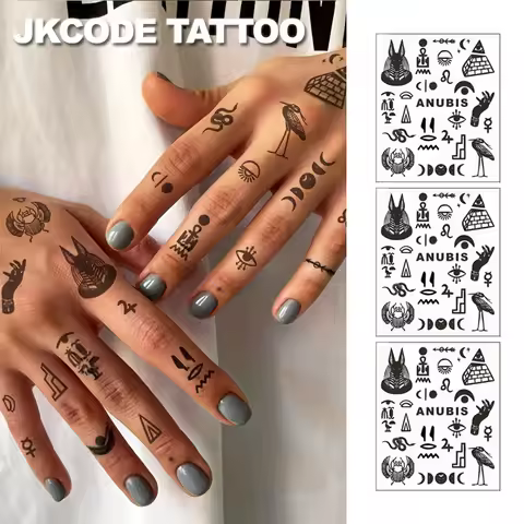 Minimal Tattoo Ink Finger Tattoo Sticker Ancient Egyptian Style Cute Design - Pictogram Text Pattern