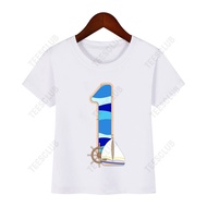 2026 Fashion 2026Birthday number T-Shirt Cartoon Sail Birthday number 1-9 Printed Children's One Yea