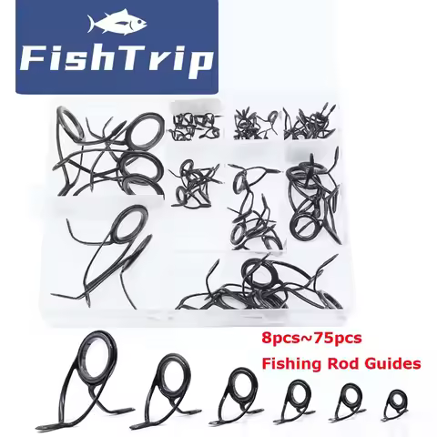 FishTrip 8~75pcs Fishing Rod Guides Repair Kit Double Foot Guide Stainless Steel For Spinning/Castin