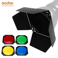 Godox BD-04 Barn Door + Honeycomb Grid + 4 Color Filter for Standard Reflector Studio Lightning Acce