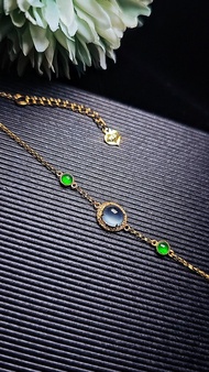 |招財女神鏈|A貨翡翠淡藍剛超飽滿蛋6.1mm18k金真鑽設計款手鏈