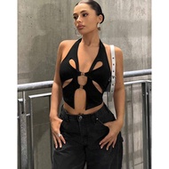 Halter Neck Crop Top Cutout Front Show Back sexy