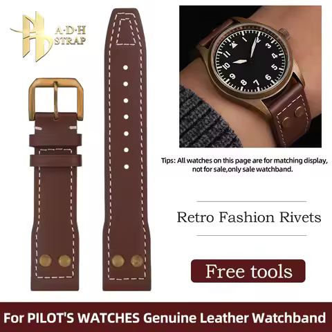 Vintage Bronze Rivet Genuine Leather Watch Strap For IWC Pilot‘s Series IW326802 IW501005 IW510506 W