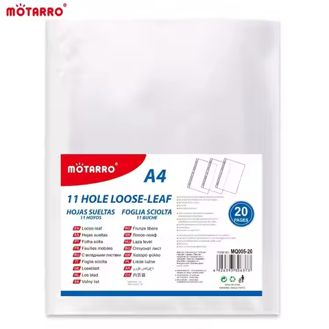 MOATRRO A4 Transparent Plastic Bag Inner Paper 11-hole Inner Clip Office Folder 20-page Bag for Prot