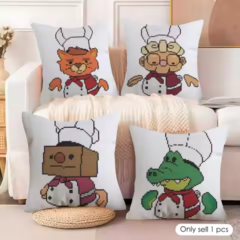 O-Overcooked! 2 Game Cushion Cover Soft Short Plush Sofa Pillow Cover Invisible Zipper Dustproof Dec