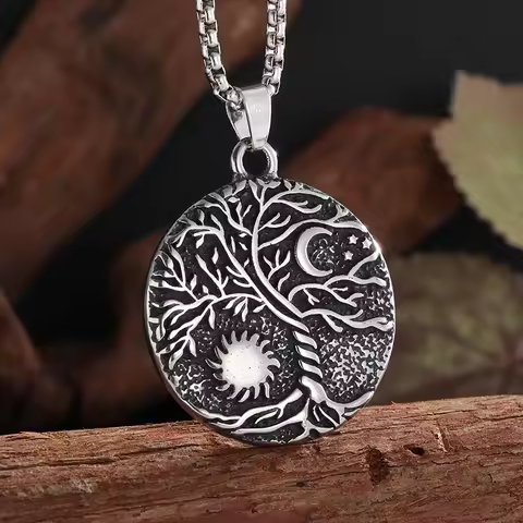 Vintage Tree of Life Sun and Moon Exquisite Pendant Necklace Fashion Amulet Men Women Hip Hop Jewelr