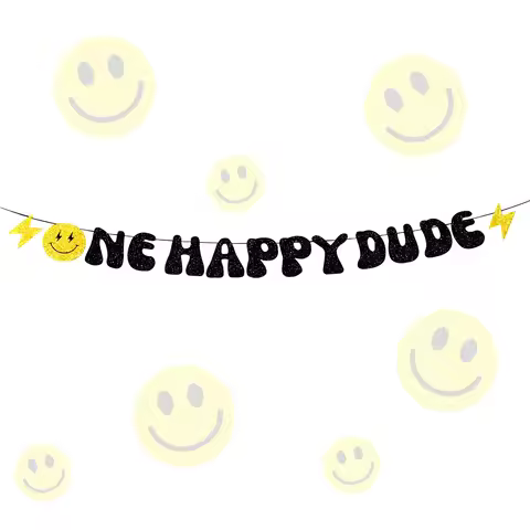 One Happy Dude Birthday Decorations One Happy Dude Birthday Banner - Happy Face Party Supplies,Happy