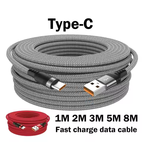 6A Extended USB TYPE-C Cable Braided Data Cable for Samsung Huawei Xiaomi Switch Sony PS5 TYPE-C 8m 