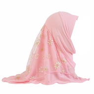 2 to 6 Years Old Little Girl Stitching Gauze Head Ethnic Headscarf Malay Gauze Ready Stock Wholesale