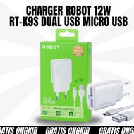 Charger ROBOT RT-K9S MICRO 2USB travel adapter 2.4A infut 100-240v-50/60hz 0.5A output usb DC 5V/2.4