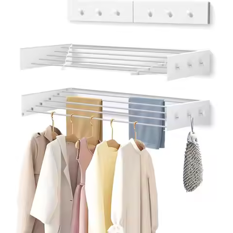Mounted Foldable, Space Saving Clothes Drying Rack with Knob, 60 lbs Capacity, for Laundry 31.5 Whit