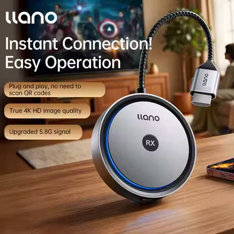 Llano Wireless 4K Screen Mirroring for Phone to TV 5.8G Signal, Plug & Play, No App Needed, 30m Rang