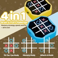 4-in-1 Rechargeable Tic Tac Toe Handheld Game – Electronic Memory & Whack-a-Mole Toy with Silent Mod