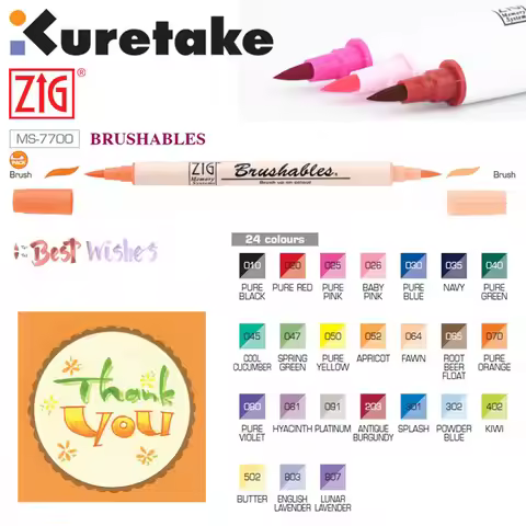 ZIG Kuretake Marker Pens MS-7700 Watercolor Brush Pens Waterproof BRUSHABLES Painting Twin Tip Dark 