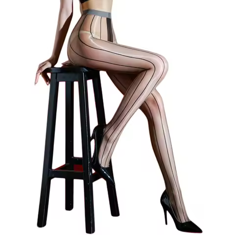Fashion Women Stripe 3D Thin Oil Shiny Glossy Pantyhose 360 Seamless Stocking Elastic Tights Shaping