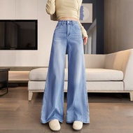 CLASHE Wide Leg Jeans Wanita Casual Pinggang Denim Baggy Pants Plus Size Flare Jeans