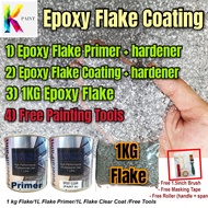 1 set DIY Epoxy Flake Coating ( 1KG FLAKE / 1L WP PRIMER / 1L WP CLEAR COAT ) lantai floor Toilet Waterproofing lantai